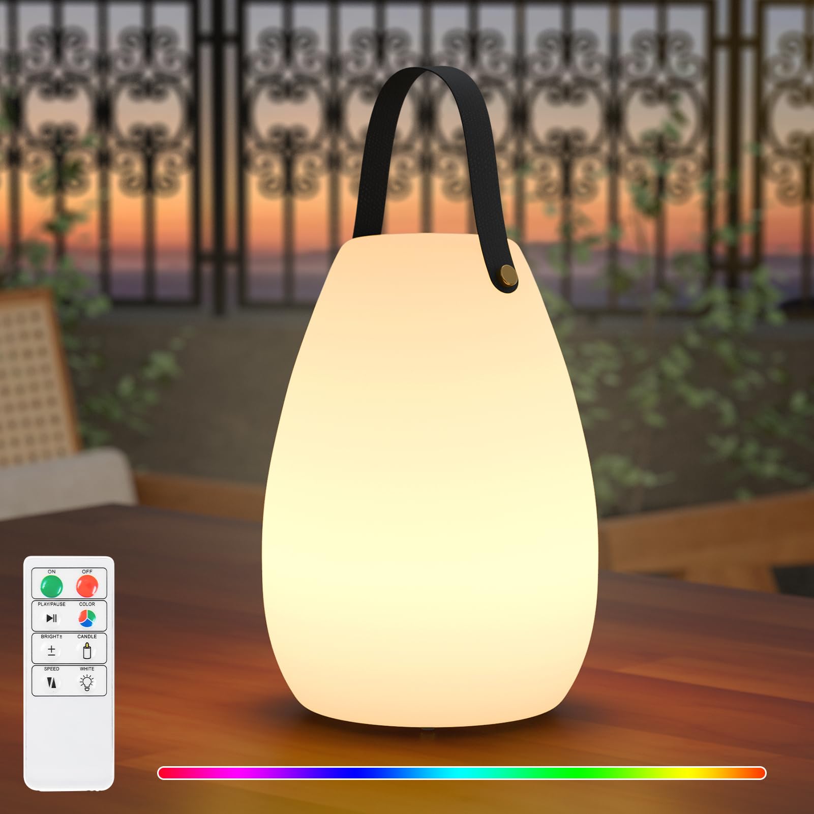FUYO Grande lampada da tavolo per esterni, senza fili, dimmerabile, a batteria, portatile, con 8 colori, telecomando, lampada da giardino, soggiorno, giardino, terrazza, barbecue, decorazione pasquale