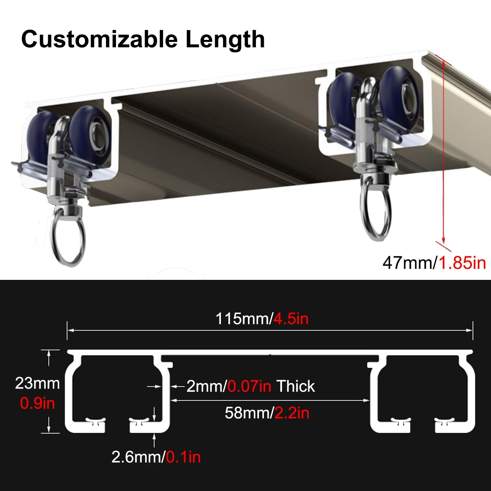 au plafond, glisseurs de rail de rideau en alliage d'aluminium pour la maison/bureau/jardin d'enfants, tringles de séparation droites robustes (couleur : blanc, taille : 1,7 m) (blanc 2,6 m/8,5 pieds)