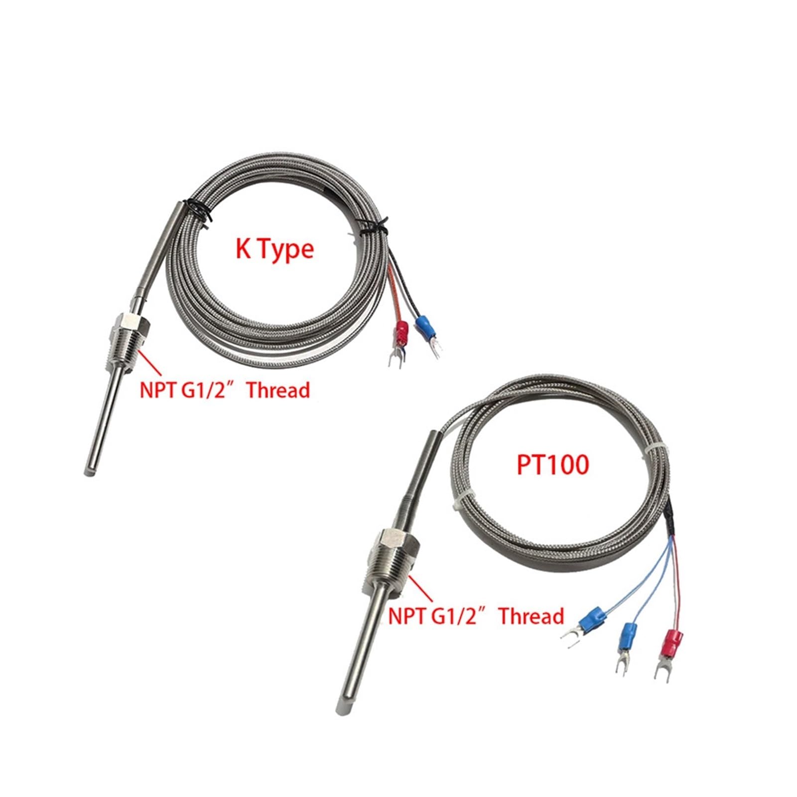 Sensor de termopar PT100 NPT G1/2 ", sonda ajustable de rosca de acero inoxidable, cable de 6x5 0/100/150/200MM, 1/2/3/4/5M(Cable Length 1m,Probe 6x150MM)