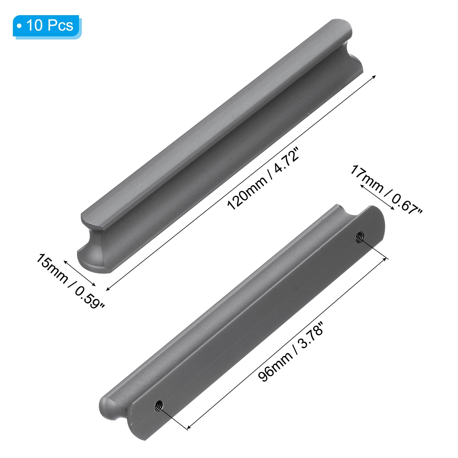 PATIKIL Door Handles 3.78 Inch (96mm) Hole Center, 10 Pack Brushed Pulls Kitchen Drawer Hardware for Cupboard Drawer Pulls Gray - Image 2
