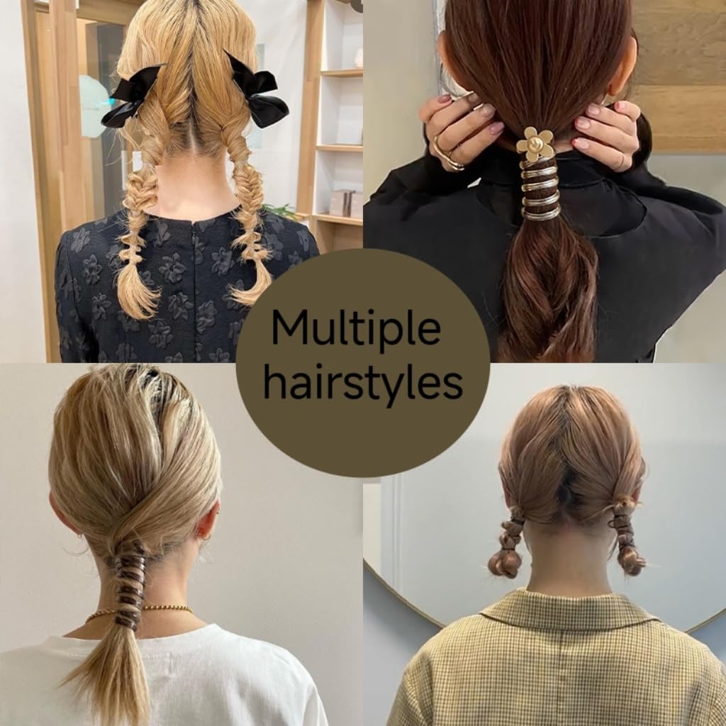 4pcs Spiral Telephone Cord Hair Ties,High Elasticity Durability No Crease Ponytail Holders Stylish Practical for Women and Girls - Image 4