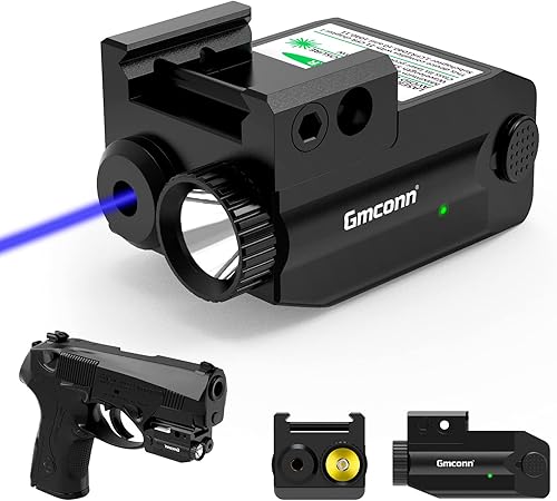 Gmconn - Combo de luz láser azul para pistola recargable por USB, linterna táctica con modo estroboscópico, mira azul para pistola (Láser azul)