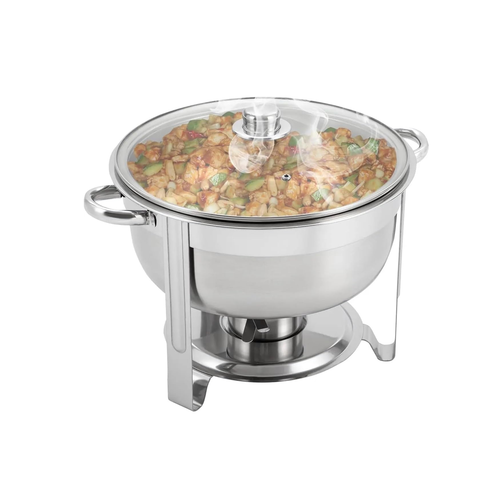 Calentador De Alimentos Redondo, Acero Inoxidable 8,5 Litros Con Tapa Cristal, Recipiente Doble For Catering Buffet Y Fiestasc RetencióN Del Calor De Larga DuracióN