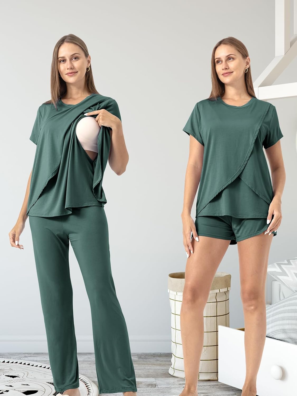 Rnxrbb 3 Piece Postpartum Nursing Pajamas Set Casual Soft Maternity Breastfeeding Pjs Sleepwear Loungewear Clothes Layer
