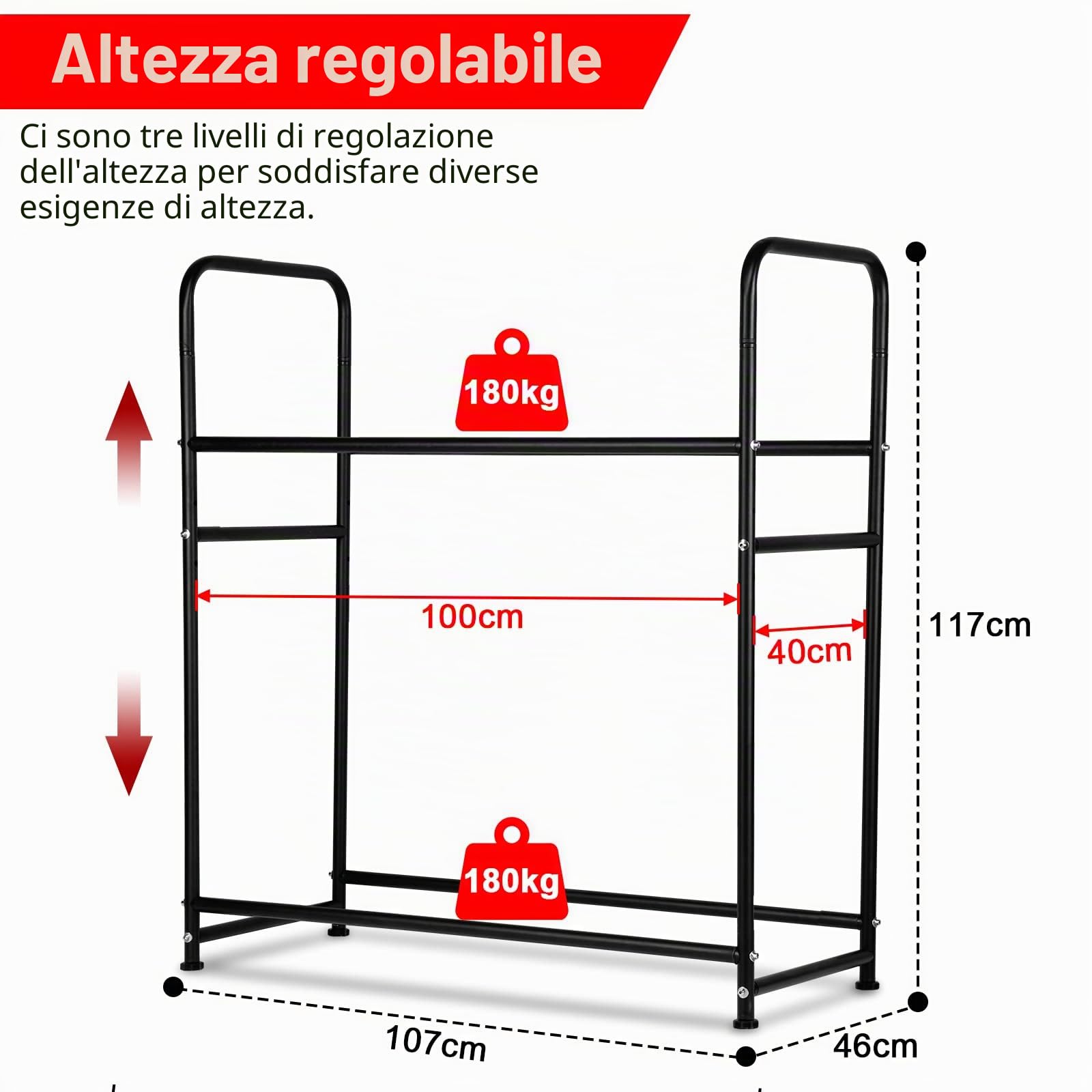 Scaffale Supporti per Pneumatici per 8 Pneumatici, per Ruote e Cerchioni, salvaspazio, capacità di carico 180 kg, per Garage Cantina, con Viti e tasselli, 107 x 46 x 117 cm