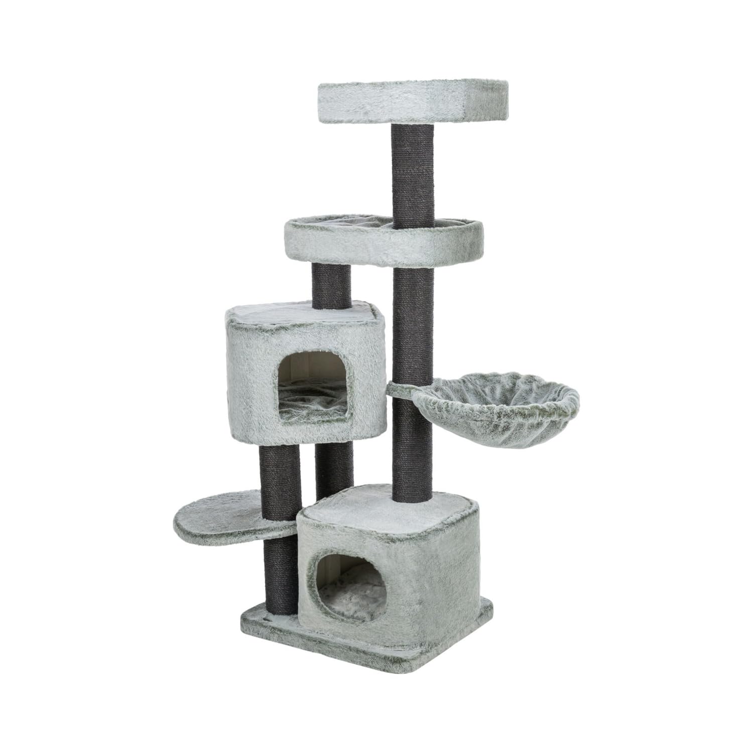 Trixie - Rascador 'Miguel' para Gatos (146 cm) – Árbol de Varios Niveles con Cueva, Hamaca Relax y Plataformas Acolchadas – Centro de Juego y Descanso Estable en Blanco y Verde
