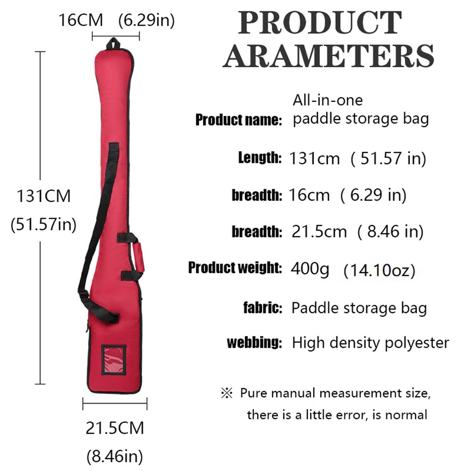 Oshhni Drachenboot -Paddelbeutel mit Tragem, Paddeltasche Kajak Verstellbarer Schultergurt, Drachenboot-Paddeltasche für Surfen, Outdoor-Rafting, 131x21,5 cm Oxford Tuch