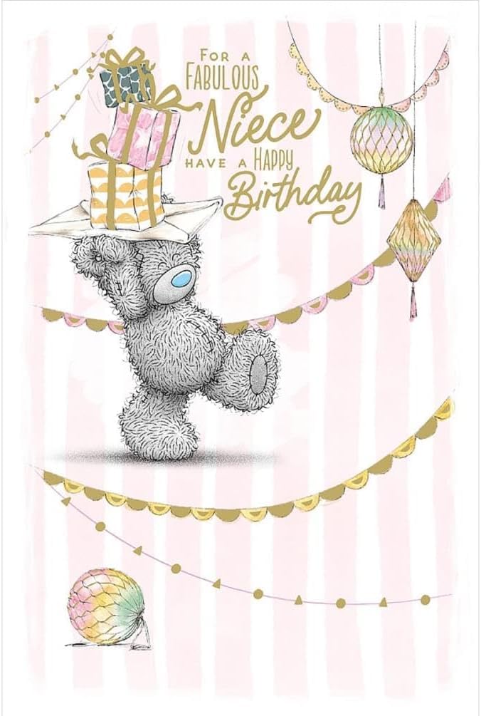 Me to You Tatty Teddy Cute Birthday Card For A Fabulous Niece, Bear Balancing Presents - Official Collection