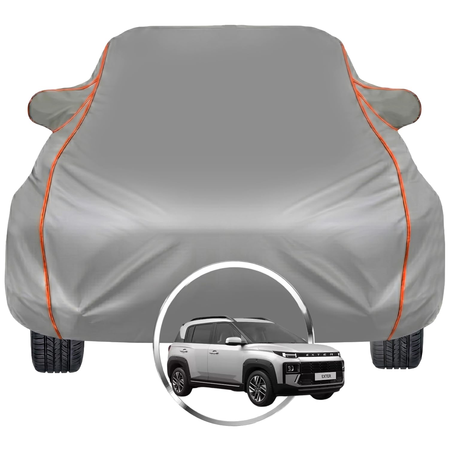 Pivalo Car Cover for Hyundai Exter – Fits All Model & Year | 100% Waterproof All-Weather UV & Paint Protection | Premium 3-Layer Fabric | Triple Stitched with Reflective Piping (Grey)-image-14