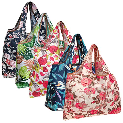 Allydrew - Bolsas de compras grandes plegables de nailon reutilizables, 5 unidades