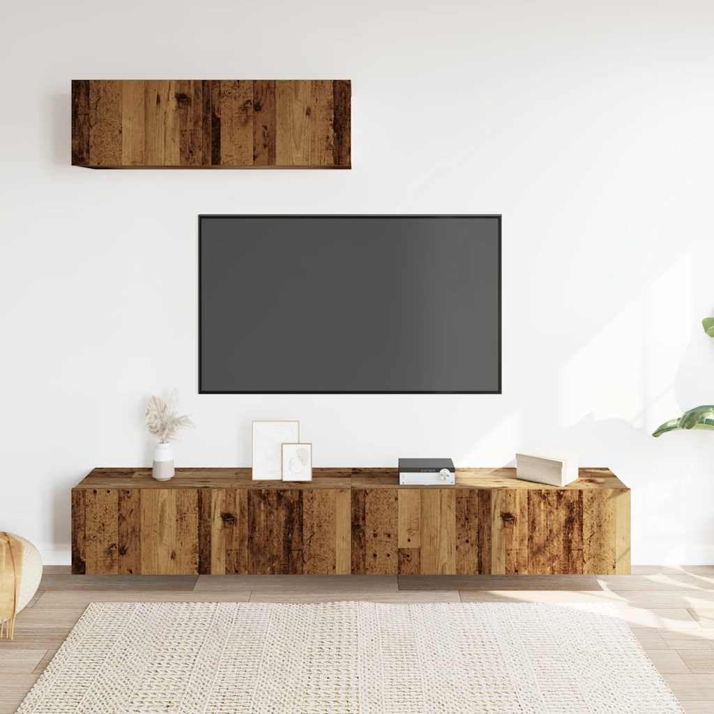 Szafki ścienne do telewizora 3 szt. wygląd starego drewna, 100 x 30 x 30 cm materiał drewnopochodny, szafka pod telewizor, kredens, przechowywanie HiFi, montaż ścienny do salonu i kina domowego