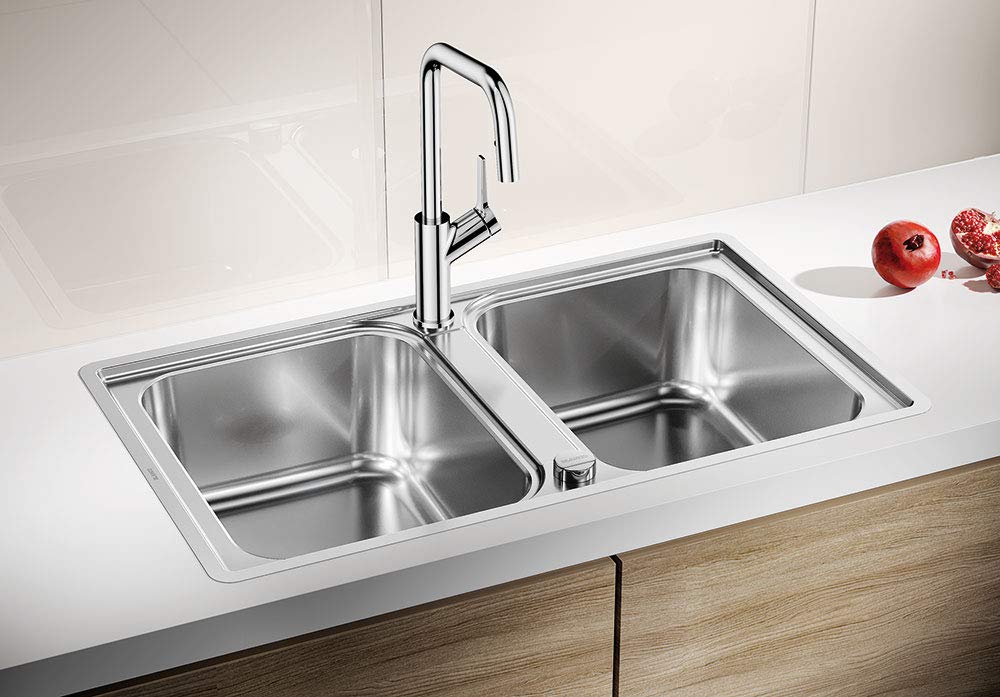 BLANCO LEMIS 8-IF – Évier Double Bac de Cuisine pour Meubles Bas de 80 cm de Large – Inox – Cuve à Fond Plat IF, Sans Égouttoir – 524276
