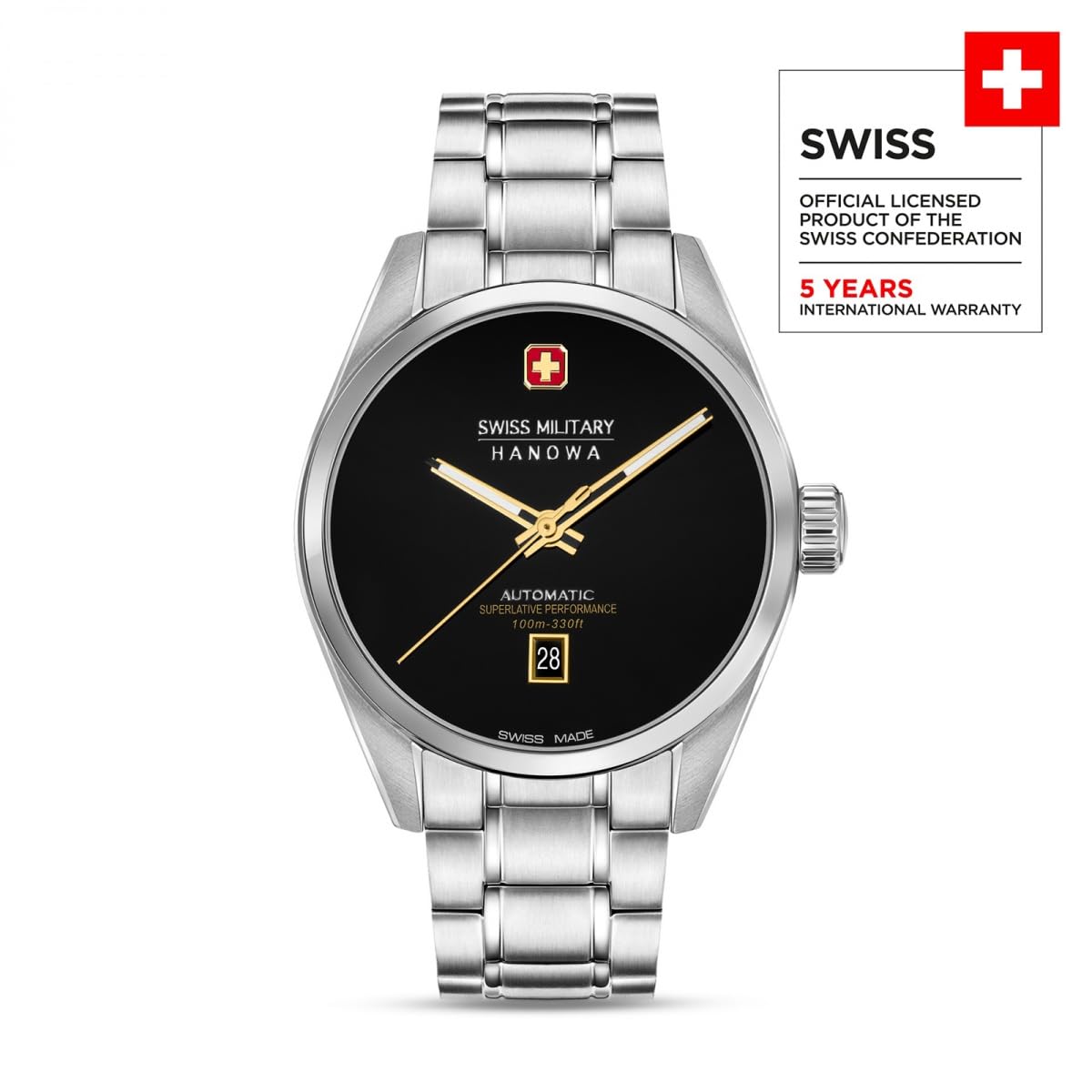 Swiss Military Hanowa SMWGL0006204 Majestic Pioneer Onyx zegarek męski automatyczny 41 mm Swiss Made szafirowe szkło 10 ATM bransoletka ze stali nierdzewnej kolor srebrny