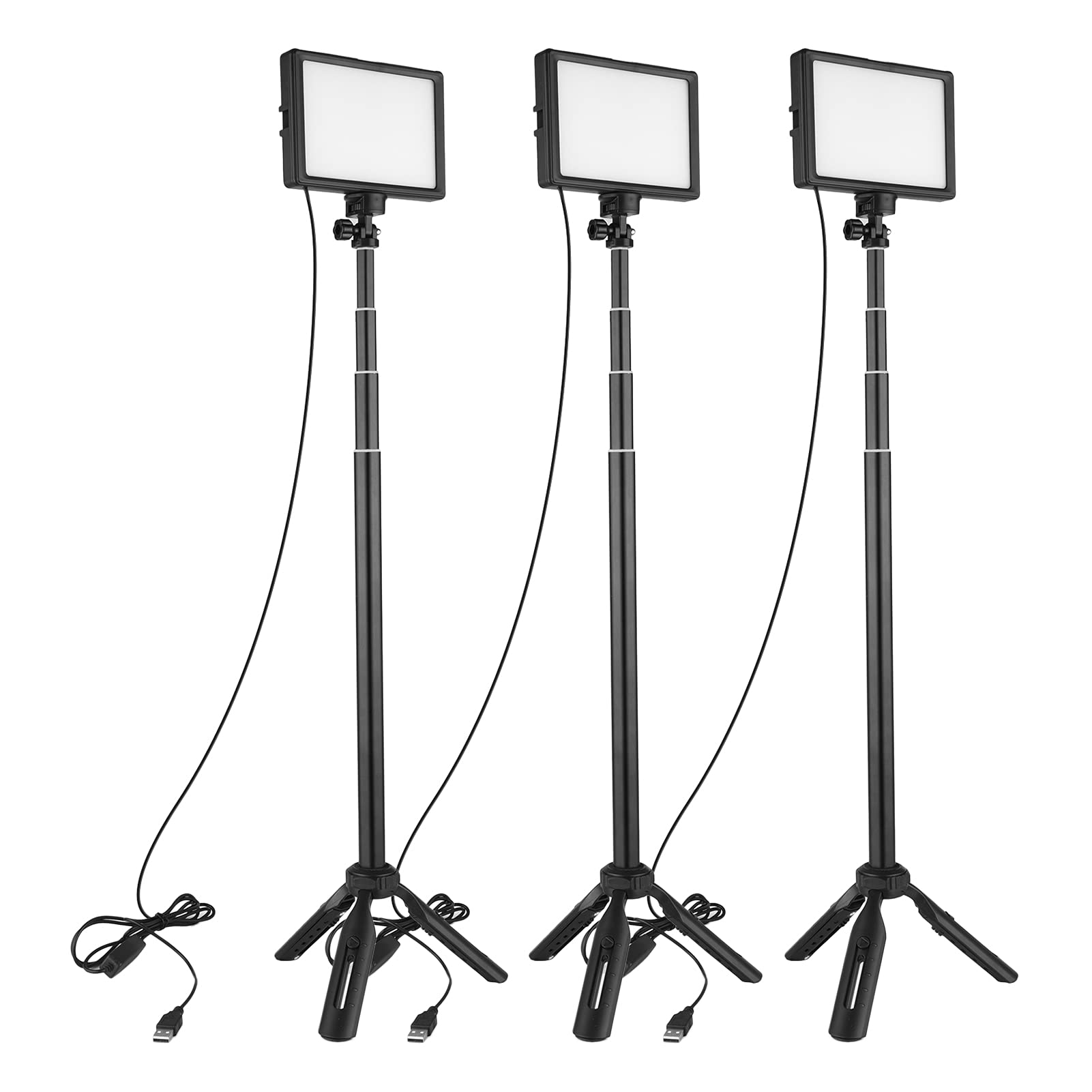 Namolit 3 szt. Ściemnialne światło wideo LED 3200K-5500K USB LED Video Light z uchwytem na statyw, 5 filtrów, potrójny montaż zimnej stopki do oświetlania wideokonferencji, YouTube, fotografia