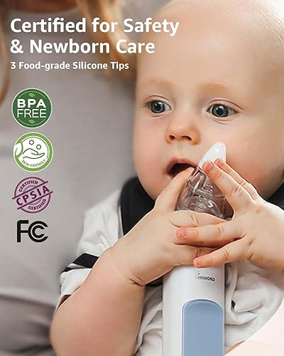 Miniatura 6 de GROWNSY Aspirador nasal para bebé, aspirador eléctrico de nariz para bebé, chupón de nariz para bebé, limpiador automático de nariz con 3 puntas de