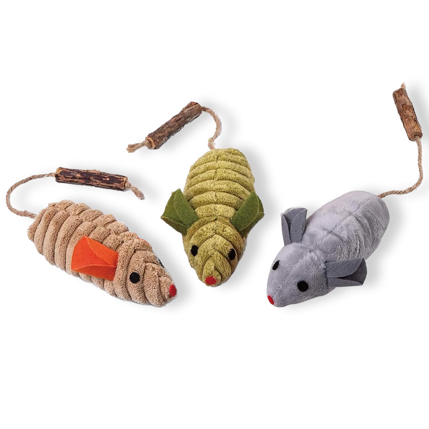 PEEKAB3Pcs Catnip Toy Plush Cat Chew Interactive Toys Cat Mice & Animals Toys for Indoor Cats and Kittens Over 6 Months Old (Multicolor 3Pcs Mice)