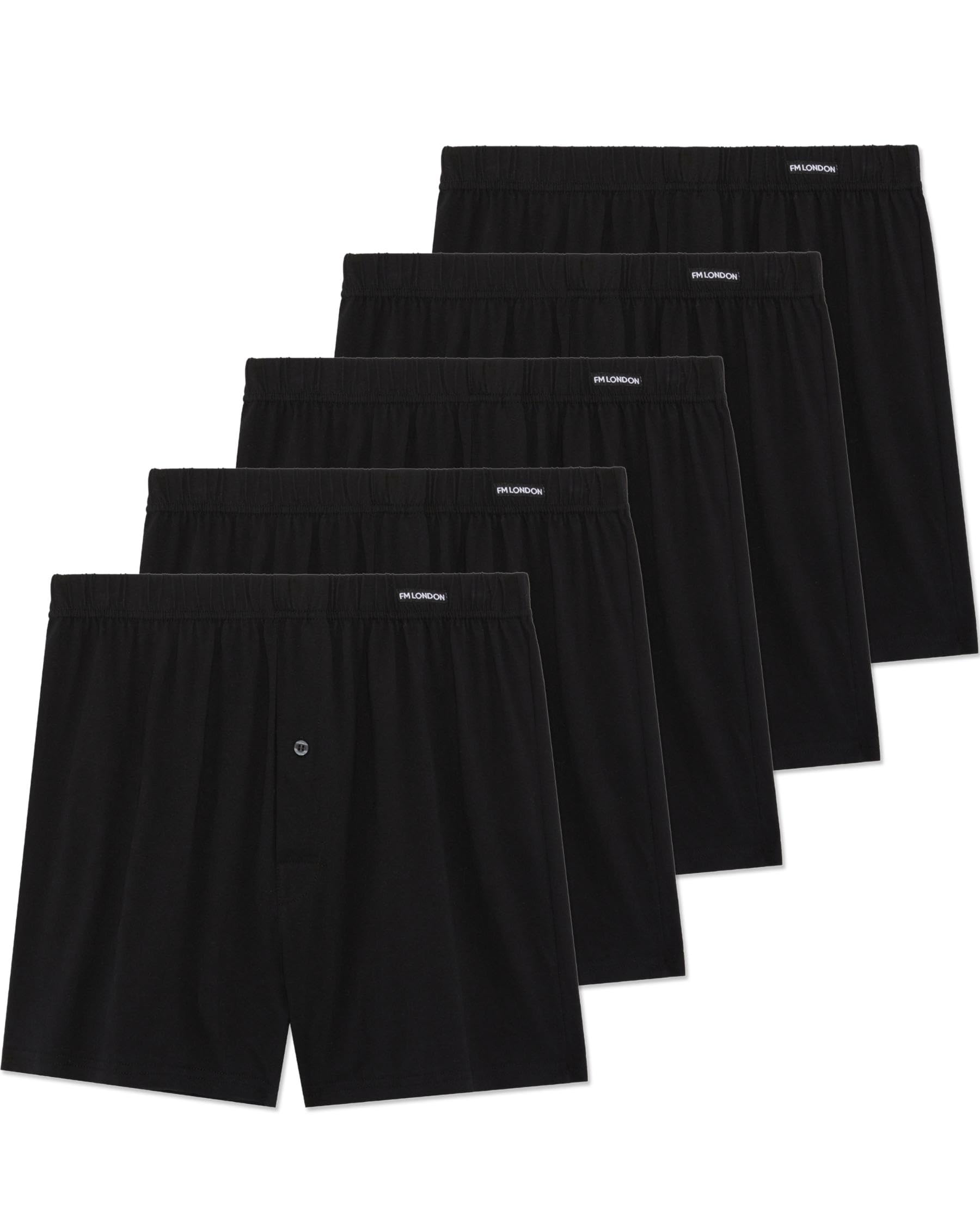 FM London Herren 5er-Pack Boxershorts Weit Boxers, Schwarz, L EU