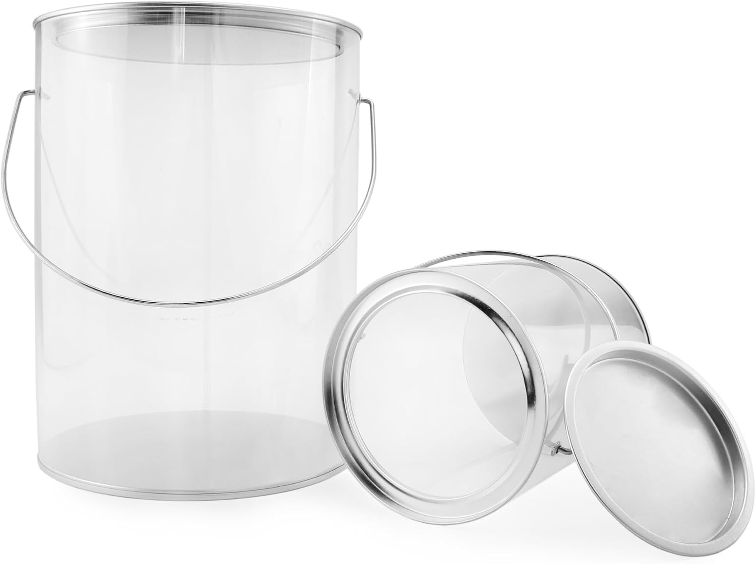 Cornucopia Clear Plastic Paint Cans (Gallon and Quart Combo, Set of 2); Paint Buckets for Decor & Crafts; Not Intended for Liquid or Heavy Objects