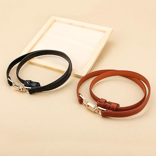 Miniatura 4 de 2 cinturones de cuero ajustados para mujer, cinturones de cintura delgados ajustables para mujer, cinturón de cuero para mujer, hebilla dorada para