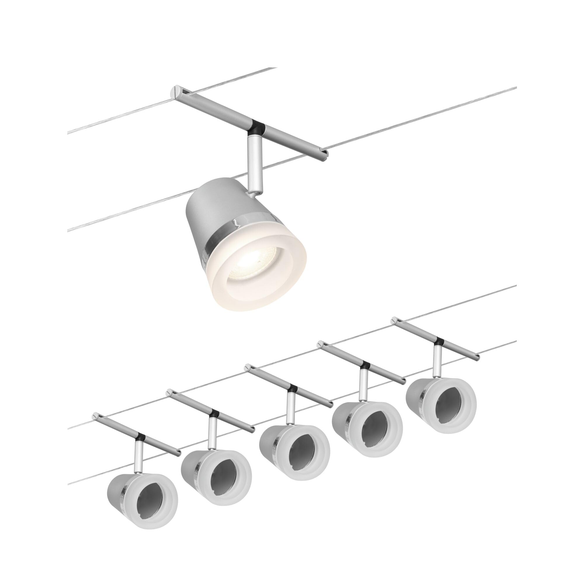 Paulmann 94459 CorDuo Set de base Système de Câbles Cone DC 5 x 10 watts max, Éclairage Extensible Chrome Mat Câble Matière Plastique GU5,3 Système de Câbles sans Ampoules