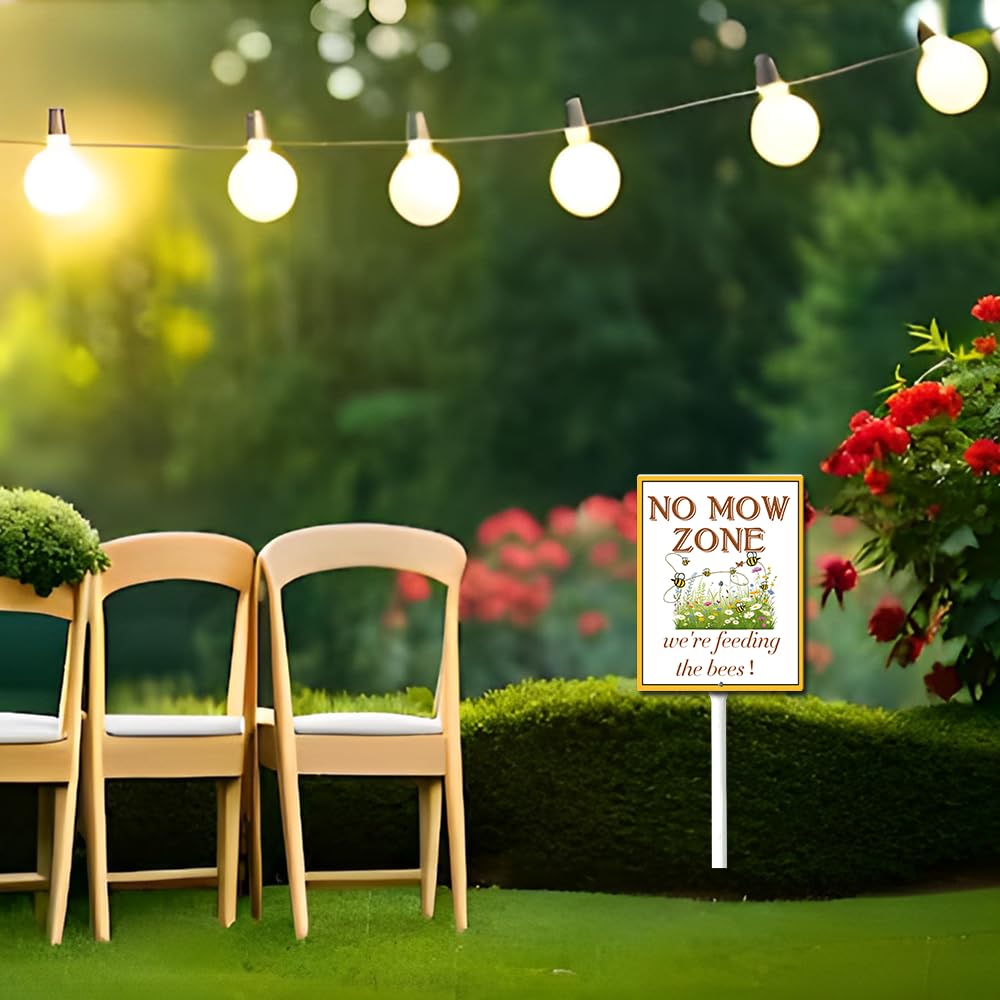 Cartello No Mow Zone – Salviamo Le Api! In Alluminio 20x30 Cm Con Palo Per Giardino - 3
