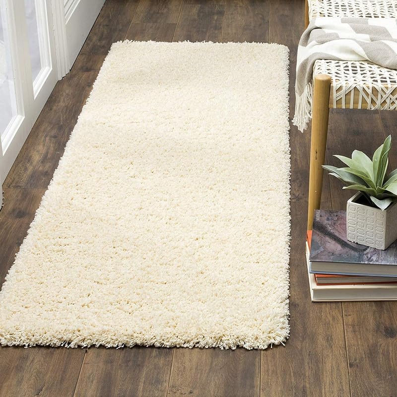 F R Creation Shaggy Carpet Solid Plain Fluffy Fur Rectangular Rugs for Bedroom Living Room Microfiber & Polyster Modern Interior Floor Size 1.5X4 Feet Cream-image-45