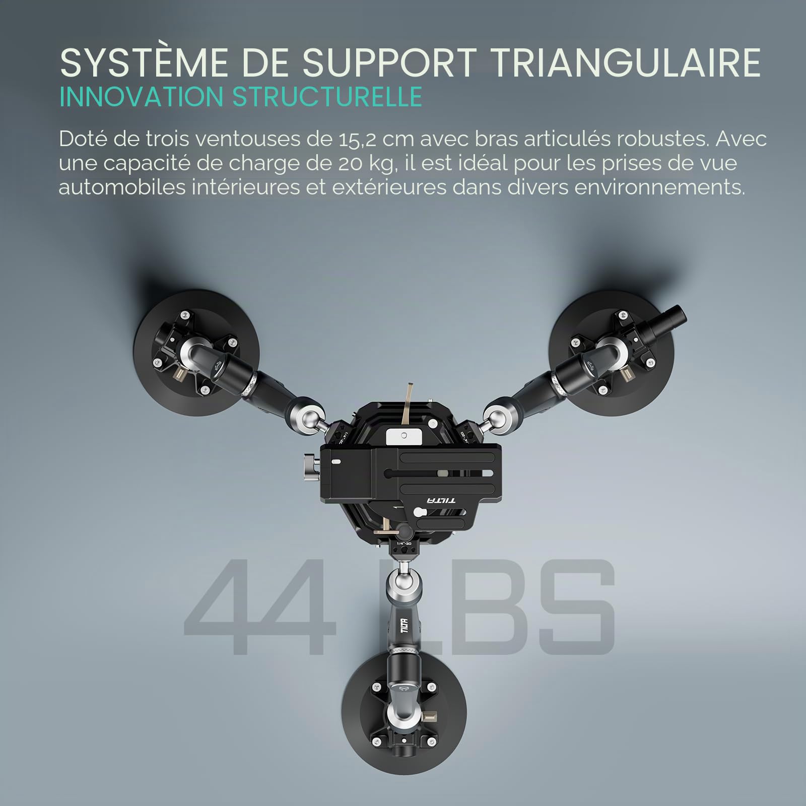 Tilta Hydra Système de montage articulé pour voiture avec ventouse 6'' avec rail NATO, bras articulé et plaque d'extension Manfrotto à dégagement rapide, charges utiles jusqu'à 44 lbs HDA-T11