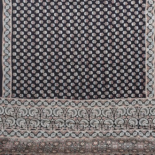 Image of Ethnics of Kutch Womens Ajrakh Modal Silk Natural Dye Hand Block Print Saree with Blouse Piece - 5.5 Mtr Length (Black 27A01L)