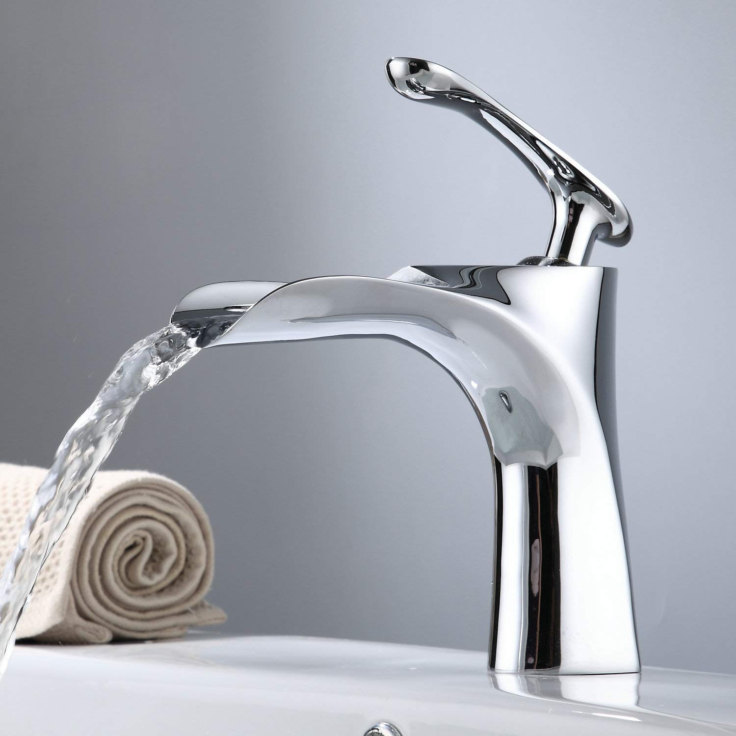 NEWRAIN Einloch-Waschbeckenarmatur Chrom – Einhebel-Messing-Wasserhahn Fürs Badezimmer, Inkl. Ablaufgarnitur & Anschlussleitungen