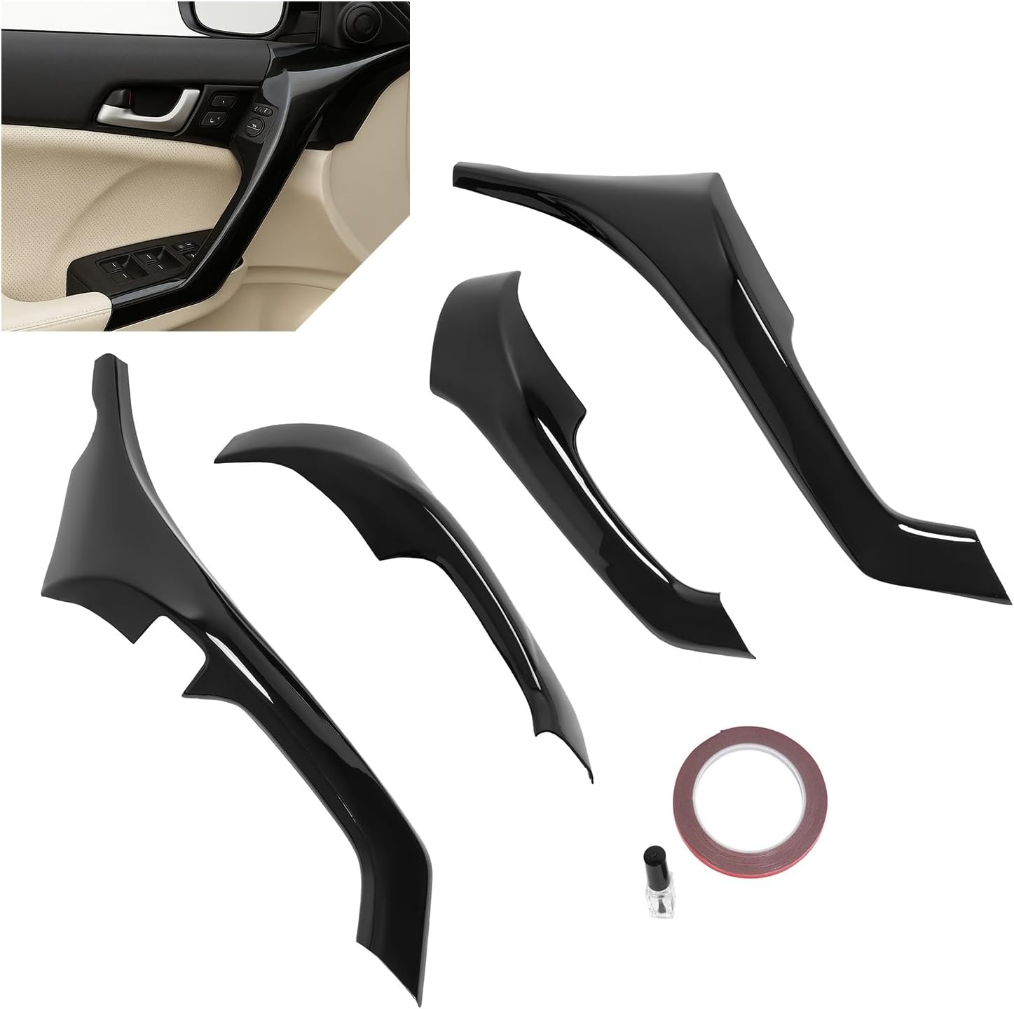 Interior Door Armrest Cover Trim Compatible with 2009-2014 Acura TSX Door Inner Panel Grab Handle Covers 4pcs Painted Gloss Black Plastic