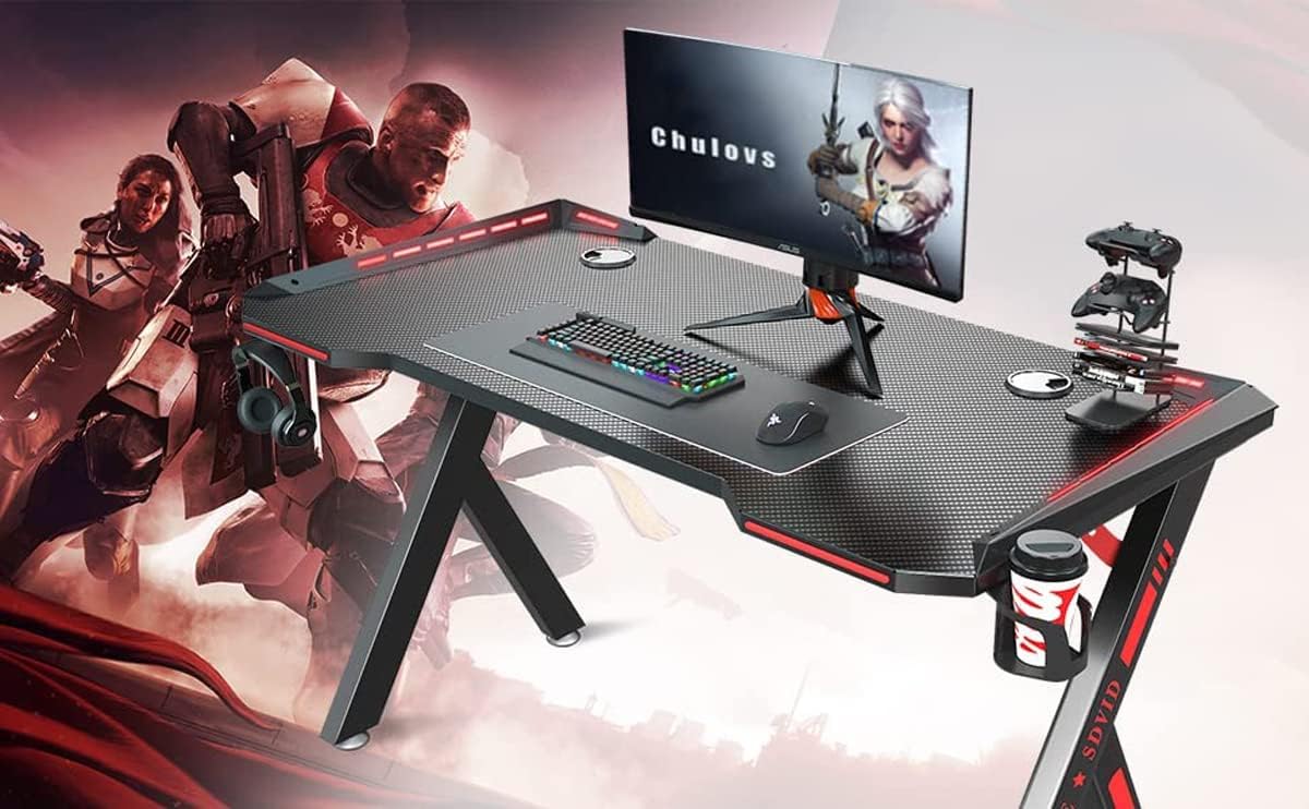 Fiery-Fox Gaming Desk, Computer Desk with Carbon Fiber Surface