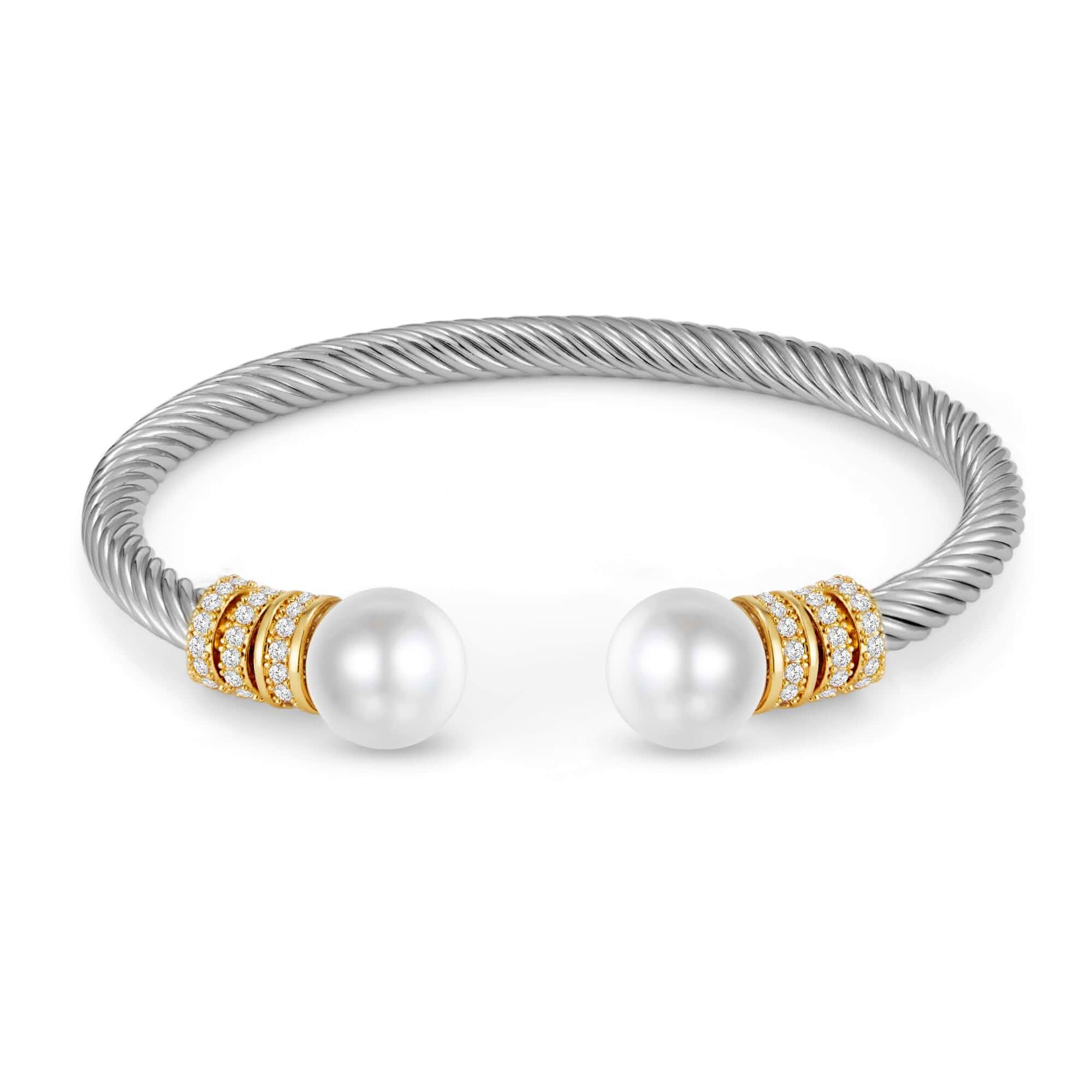 WOWORAMA Twisted Cable Wire Bracelets Two Tone Bangle Bracelet for Women Stainless Steel, Unisex Gold Silver Bracelet, Mixed Metal Chunky Bangles Jewelry