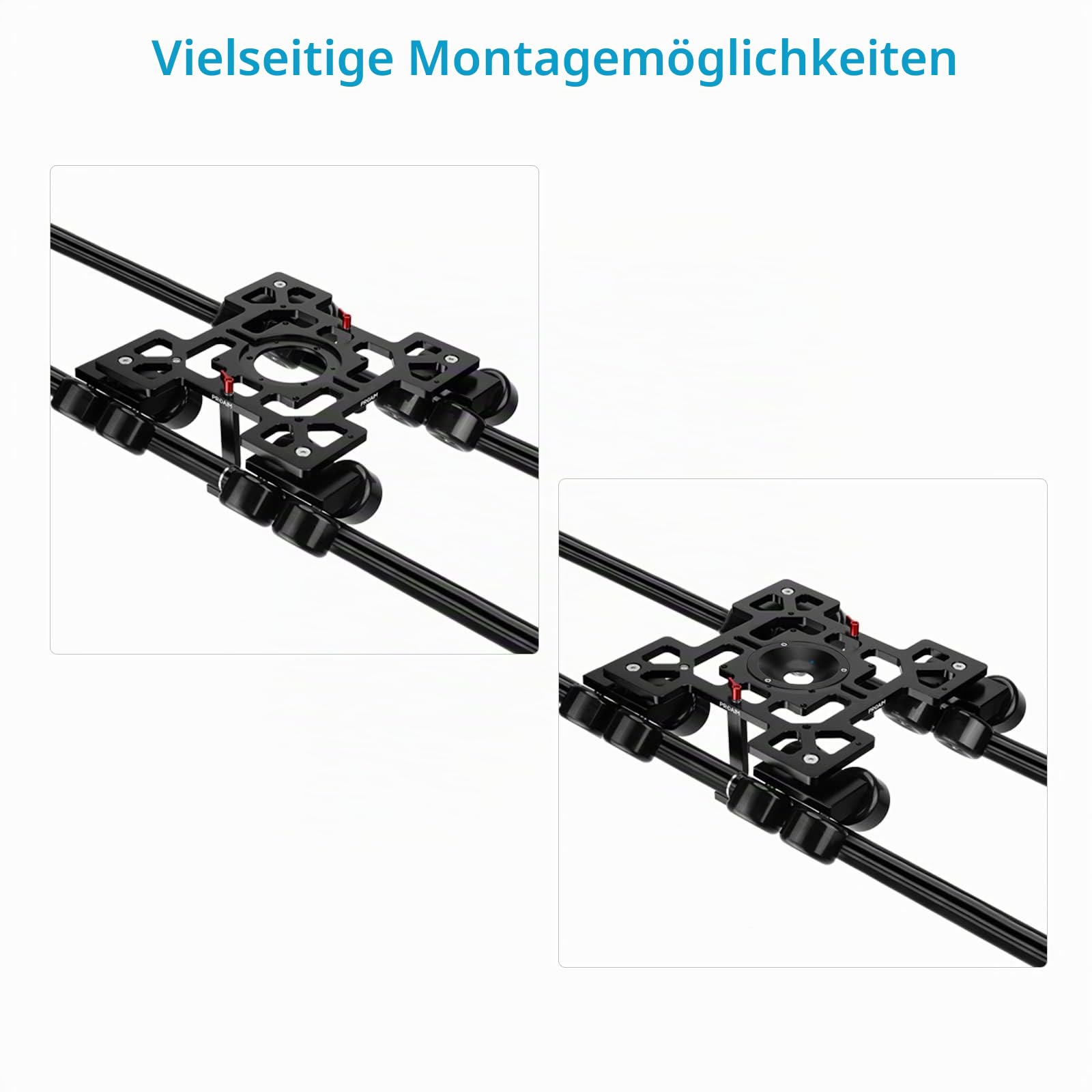 PROAIM Breeza Pro Kamerawagen mit Schiene. Mitchell, 75 mm, 100 mm Schüsselhalterung. Nutzlast bis zu 50kg / 110lb (DL-BRZP-01) | 16-Rad-Dolly mit Doppelkugellagern; Mitchell + 75/100mm Bowl-Mounts, Teleskopklemmen & gepolsterter Tasche