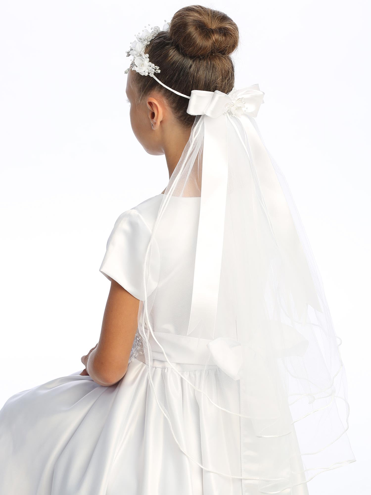 Pink Princess White Veil for Kids - 1st Communion Veils for Girls - Holy First Communion Veil for Girls 7-16 - Velos para Primera Comunion