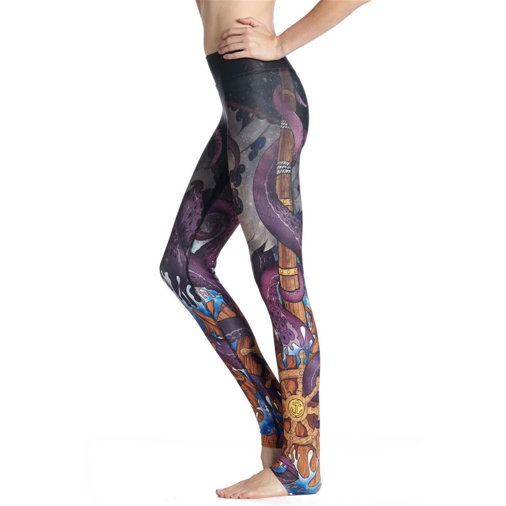 Legginsy typu Scrunch Butt, Damska Octopus Drukuje długie Legginsy Sportowe Rajstopy Treningowe High Waist Tyłek Winda Skinny Yoga Spodnie 7/8 Długość Spodnie rozciągliwe sportowe legginsy do jogi (C
