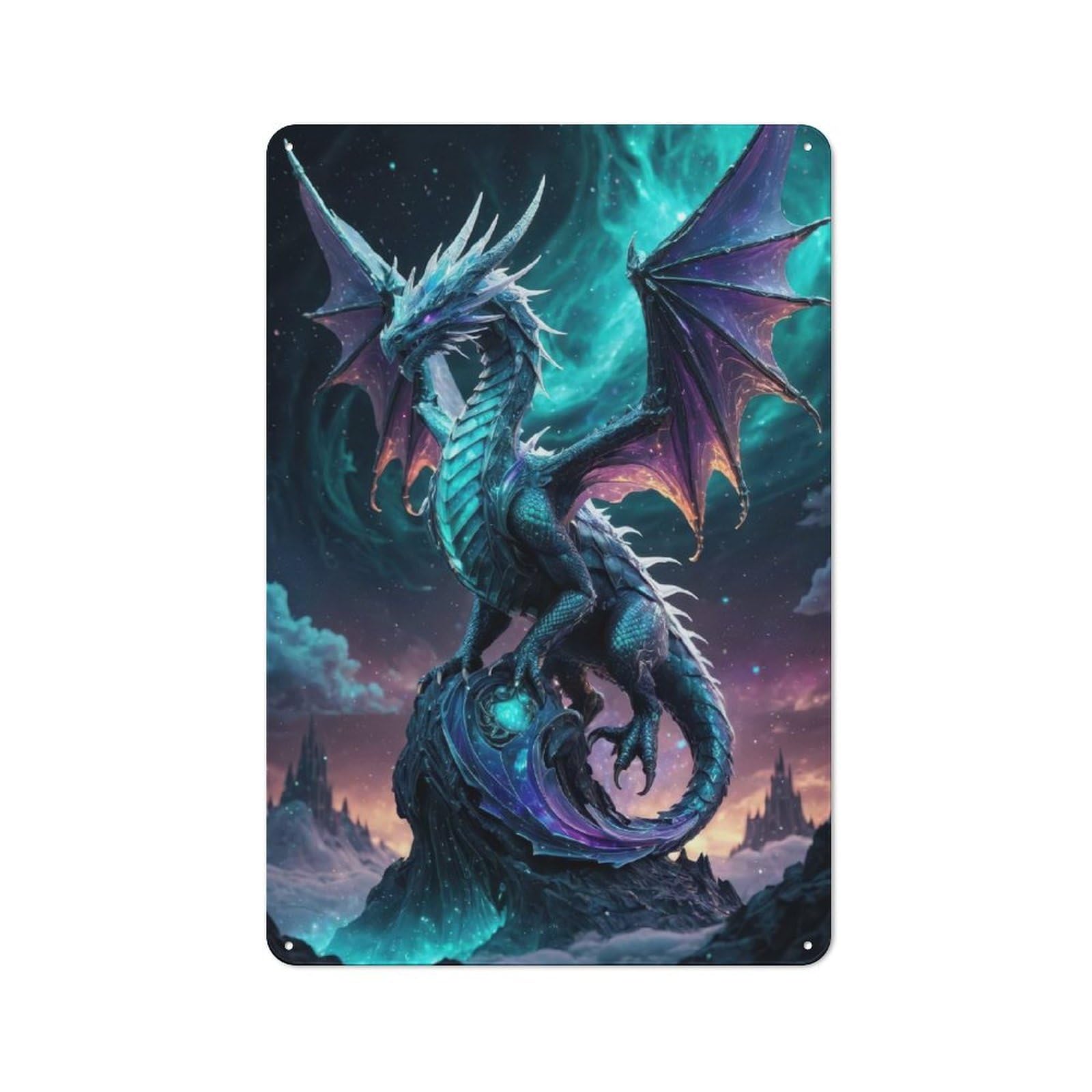 Junmoney Celestial Ice Dragon Perched On Astral Peak Vintage Tin Wall Plaque 30X20cm For Studio Or Craft Room, For Garage, Workshop And Man Cave Decoration