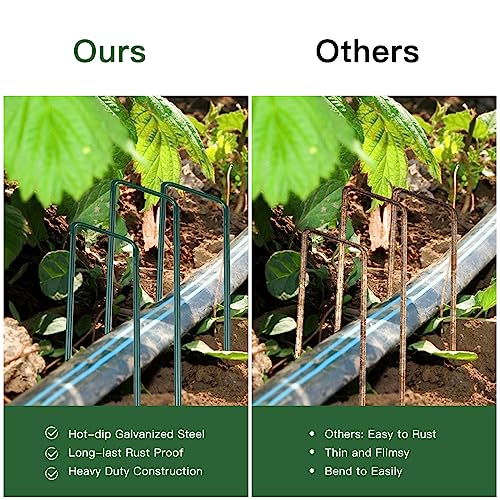 Milaloko 50 opakowań 15 cm U-Garden gwoździe mocujące ze stali ocynkowanej do chwastów tkaniny, siatki, sztucznej trawy, namiotu, membrany, zielony
