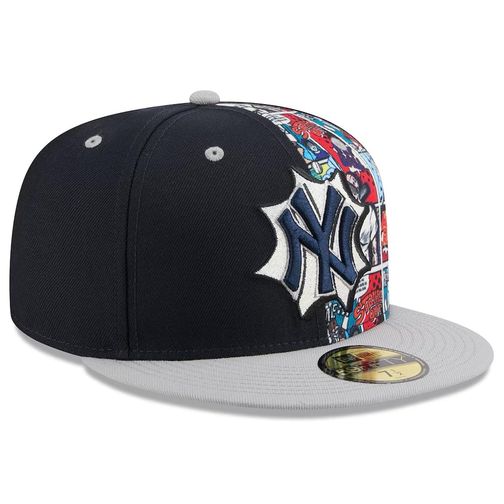New Era 59Fifty Yankees Comic Cap Basecap Baseballcap MLB NY York Damen/Herren - Hinten geschlossen, mit Schirm Frühling-Sommer Herbst-Winter Frühjahr Sommer Herbst Winter