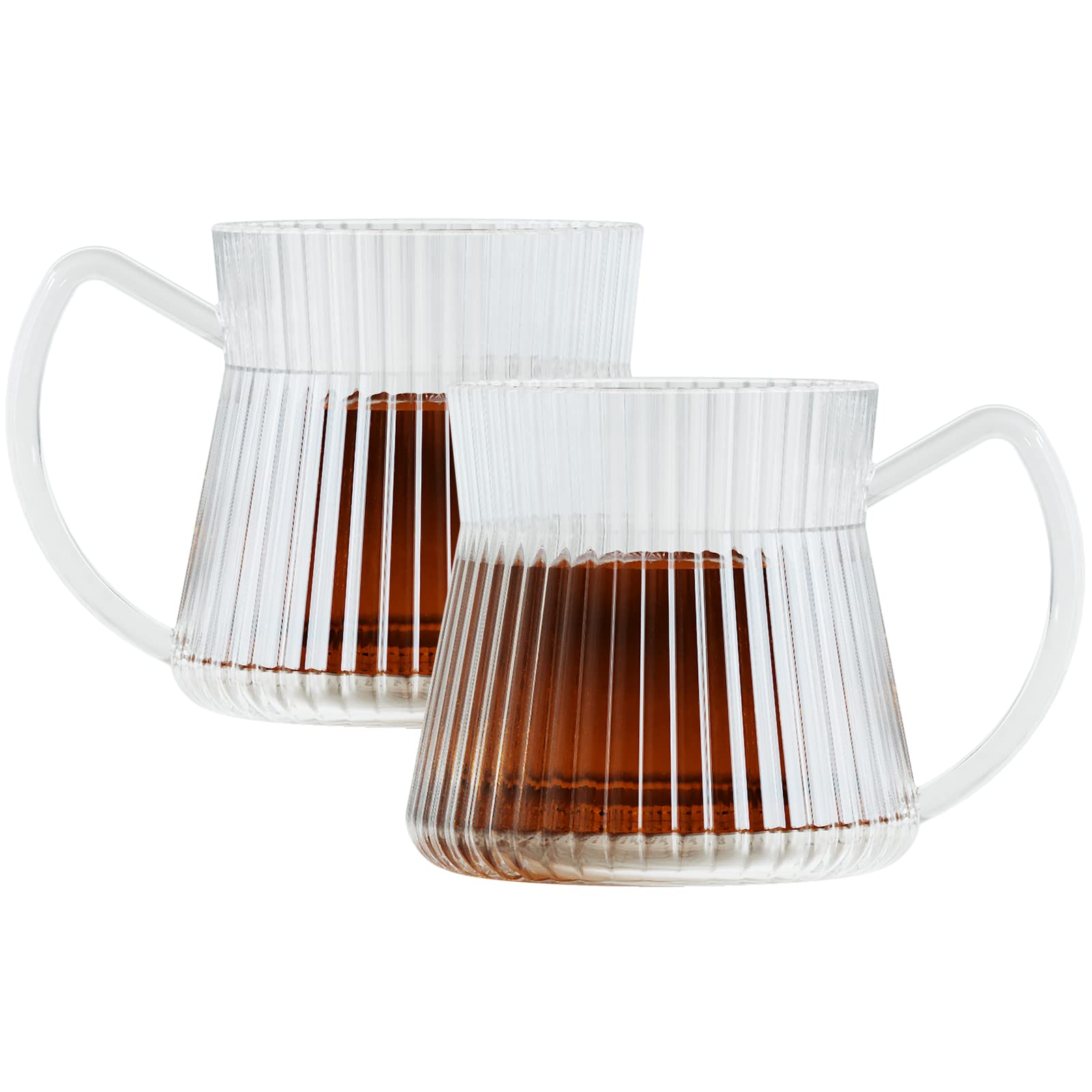 Maestri House2 Pack 12 Ounces Premium Glass Coffee Mugs Set with Handle, Classic Vertical Stripes Tea Cups, Transparent Tea Glasses for Latte/Tea/Chocolate/Juice/Water