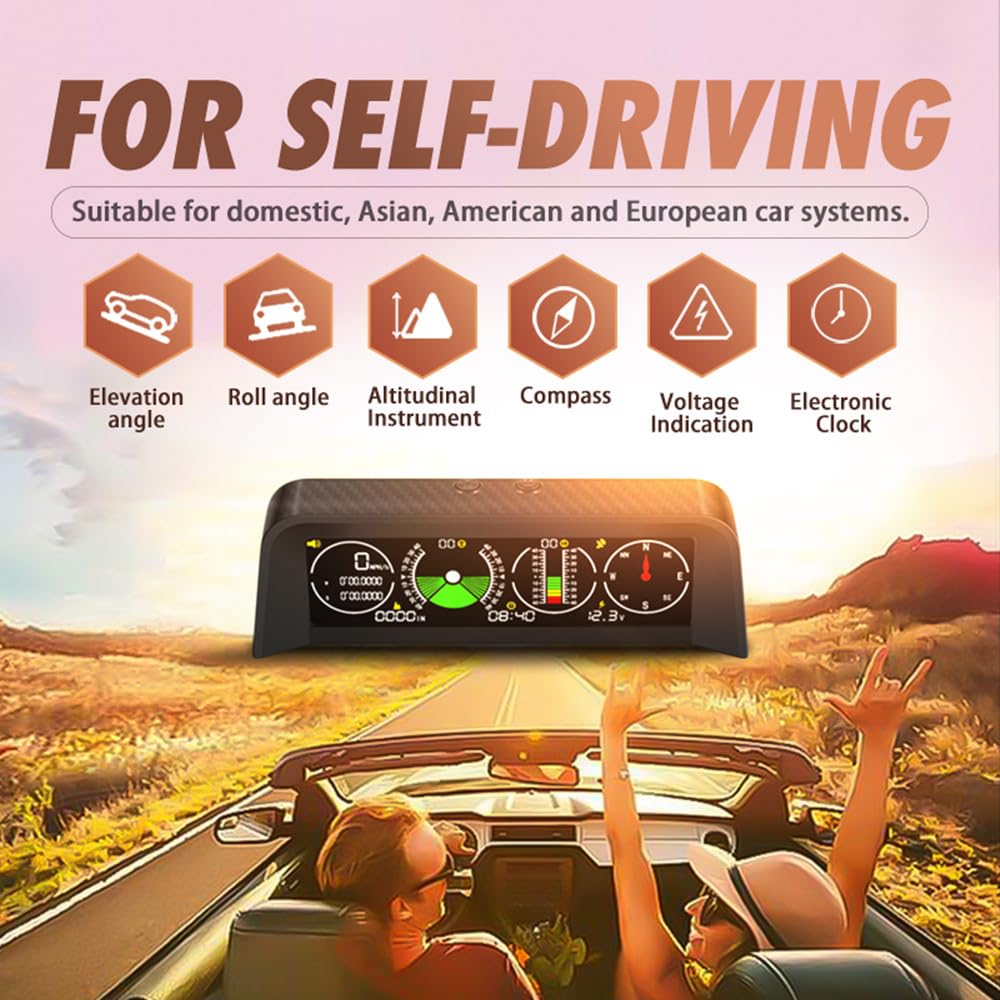 ELING - Inclinómetro universal para coche - Inclinómetro GPS - Brújula - Visualización de tiempo y tensión