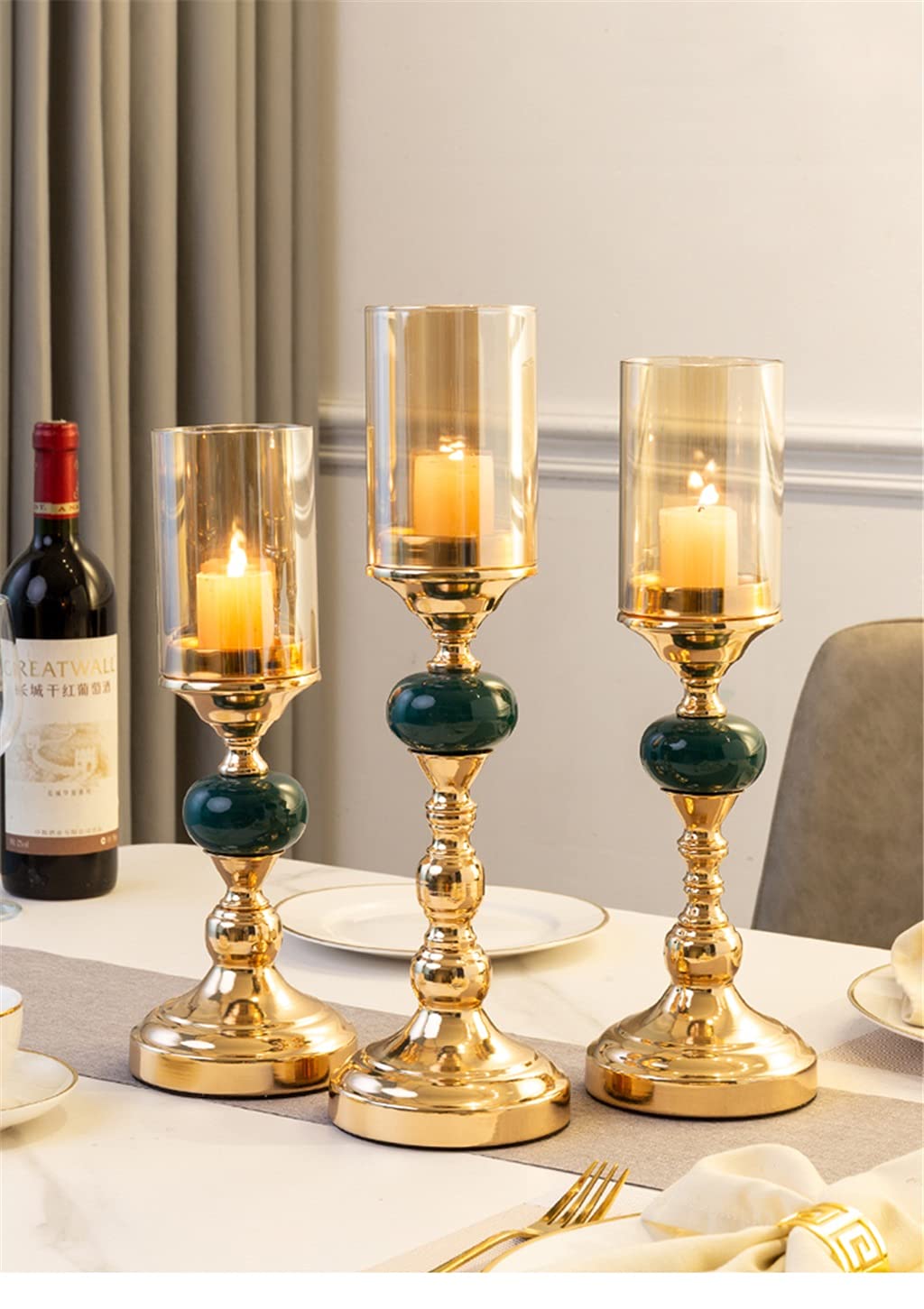 zhangxin candlestick Metal Glass Candle Holder Wedding Centerpiece Romantic Candlestick Table Decoration Christmas Dining Table Decor Home Decoration (Colour Name : 1pcs, Size Name : 33cm)