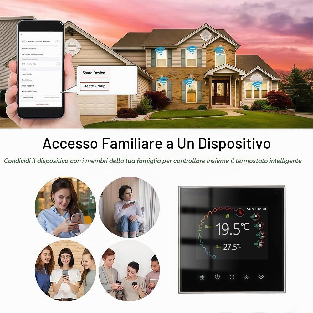Wi-Fi Thermostat - Serie 2002 Termostato Programmabile | Touchscreen per Riscaldamento ad Acqua/Elettricità/Caldaia Compatibile con Alexa, Google Home e IFTTT
