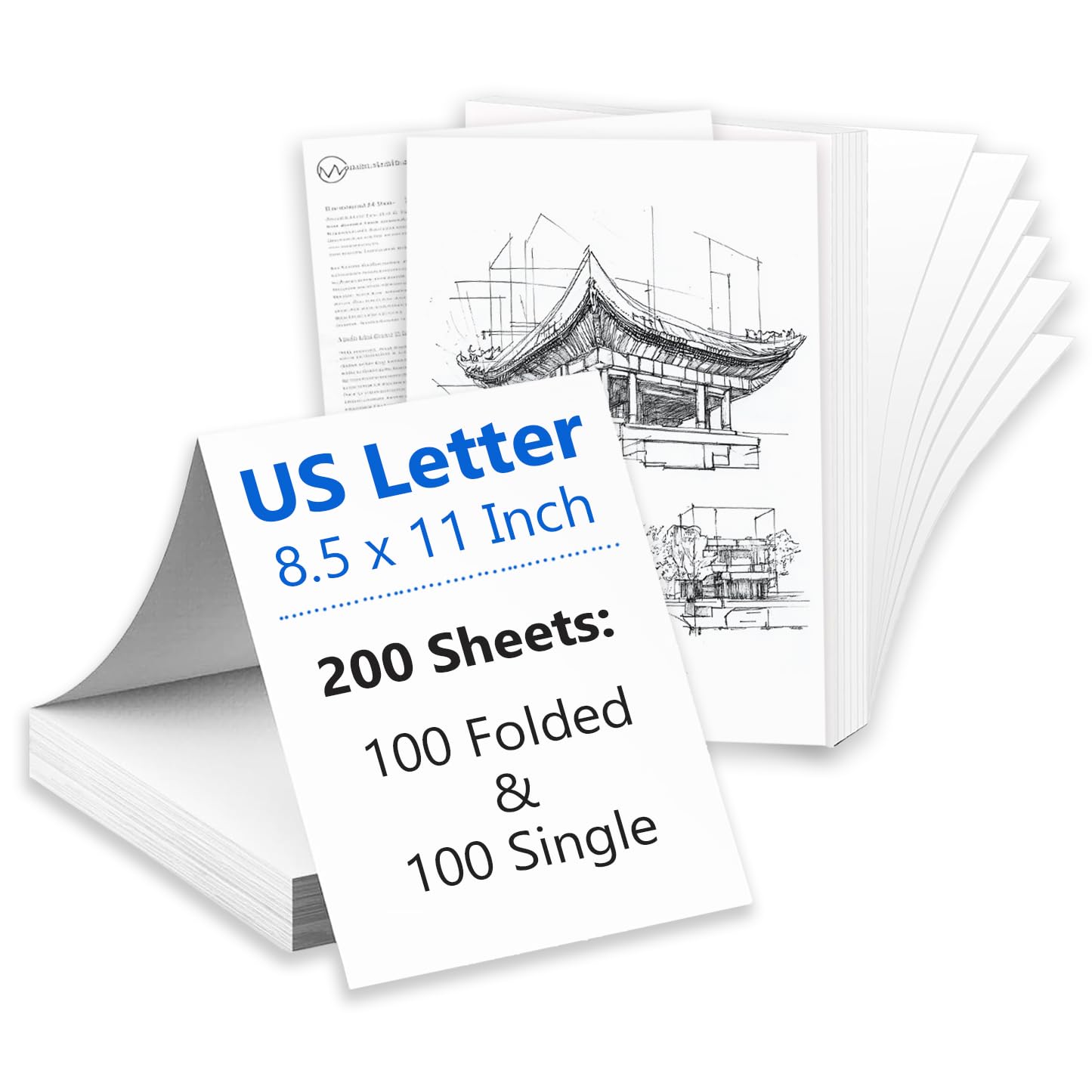 200 Sheets US Letter Size Thermal Paper(100 Folded & 100 Single), 8.5 x 11 Inch Printer Paper for M08F/A40 Thermal Portable Printer