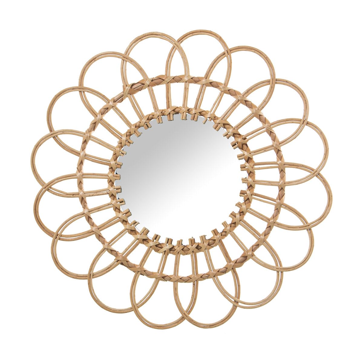 Alexandra House Living Espejo de Pared Mimbre Fibra Natural 2 x 42 x 42 cm Redondo