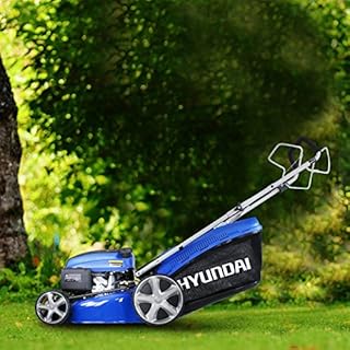 Hyundai 46cm Petrol Lawnmower Self-Propelled, 460mm / 18'' Cutting Width Lawn mower, 3.5HP 4-Stroke Petrol Engine, Foldable Handles, Mulching Lawn mower, 3 Year Warranty