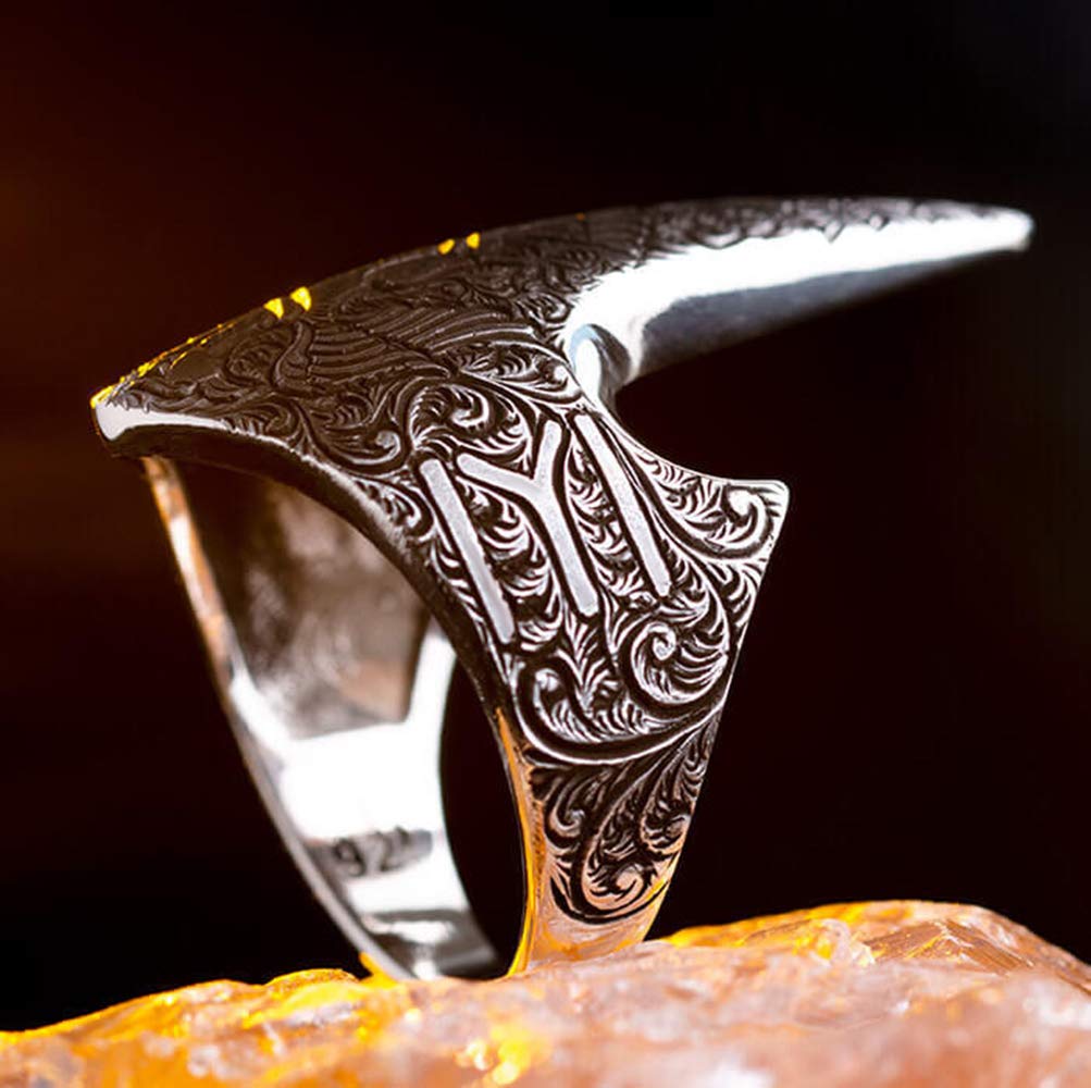 Solid 925 Sterling Silver Double Headed Eagle IYI Kayi Tribe Archer Thumb Mens Ring product thumbnail 4