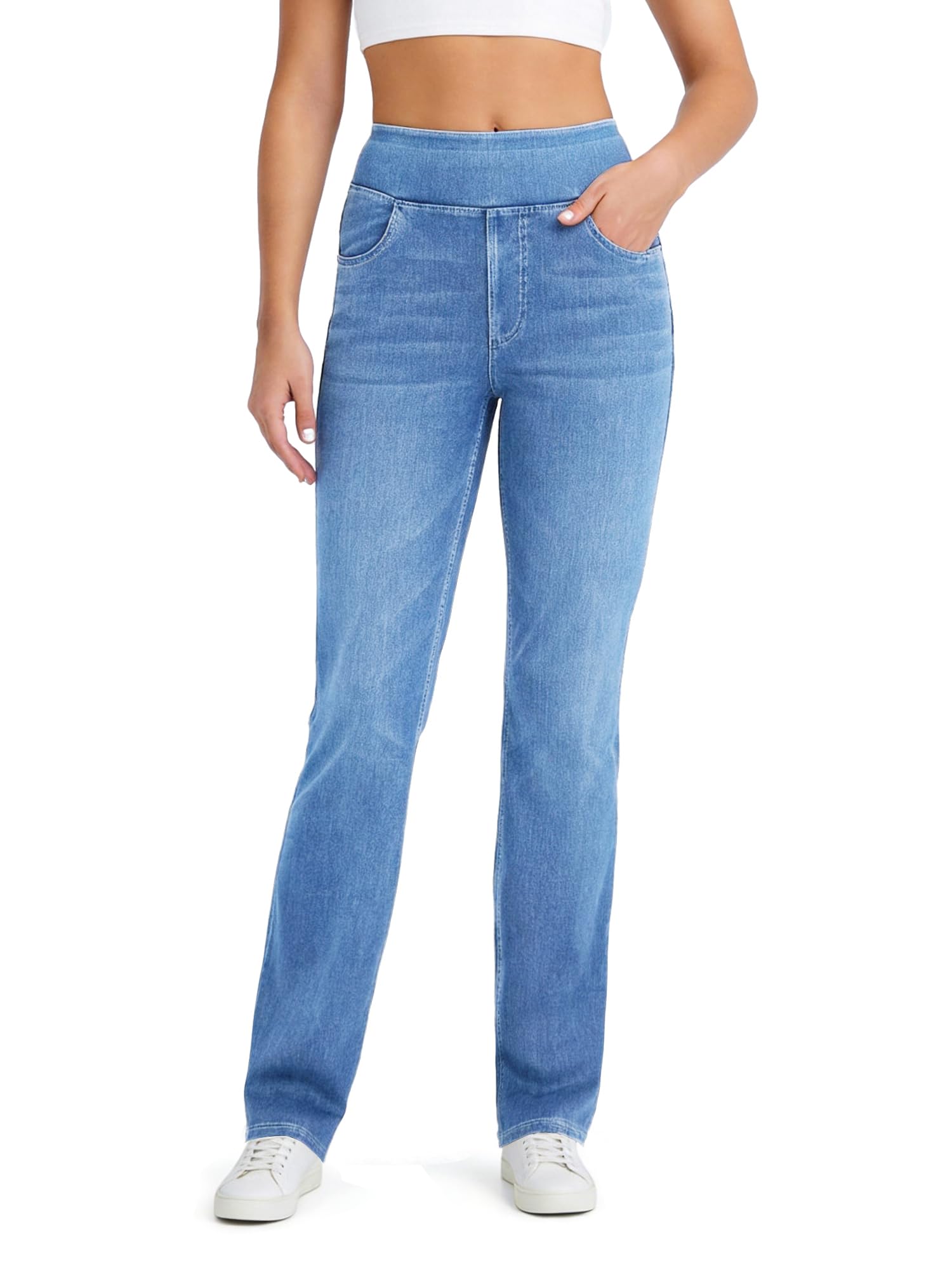 Keolorn Women High Stretch Yoga Jeans,Skinny Soft and Micro Bootcut Pants Suitable for Sports and Fitness Denim Pants.