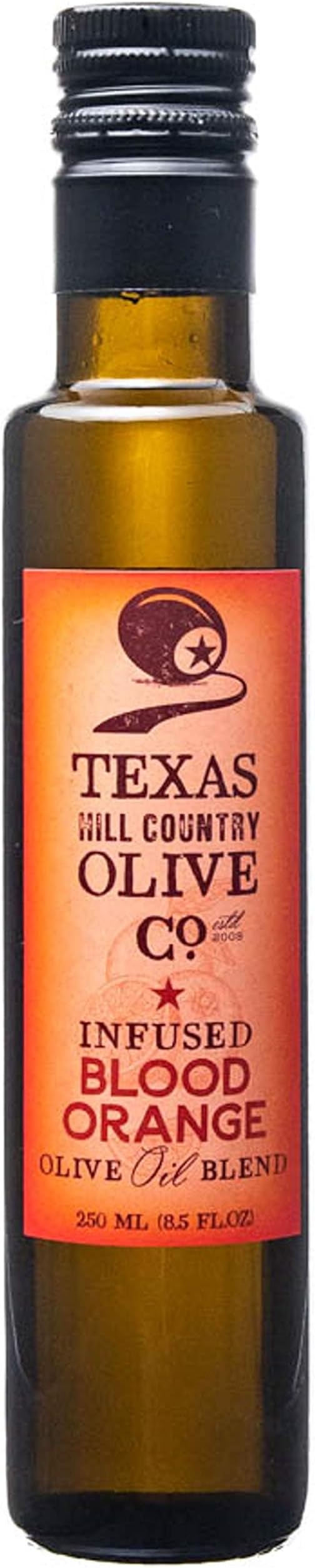 Texas Hill Country Olive Co Blood Orange Infused Olive Oil - Cold Pressed Gourmet EVOO Olive Oil - Great for Dressing Dipping Marinade - No Artificial Flavors or Added Sugar - Made in Texas (8.5 oz)