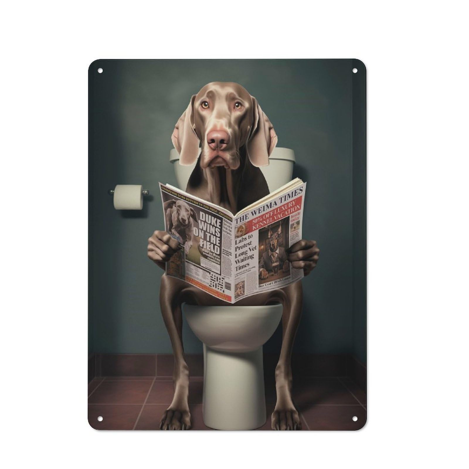 Junmoney Weimaraner On The Toilet Classic Decorative Tin Plaque 40X30cm Featuring Novelty Wall Art For Home, Shop, Pub Or Studio Wall