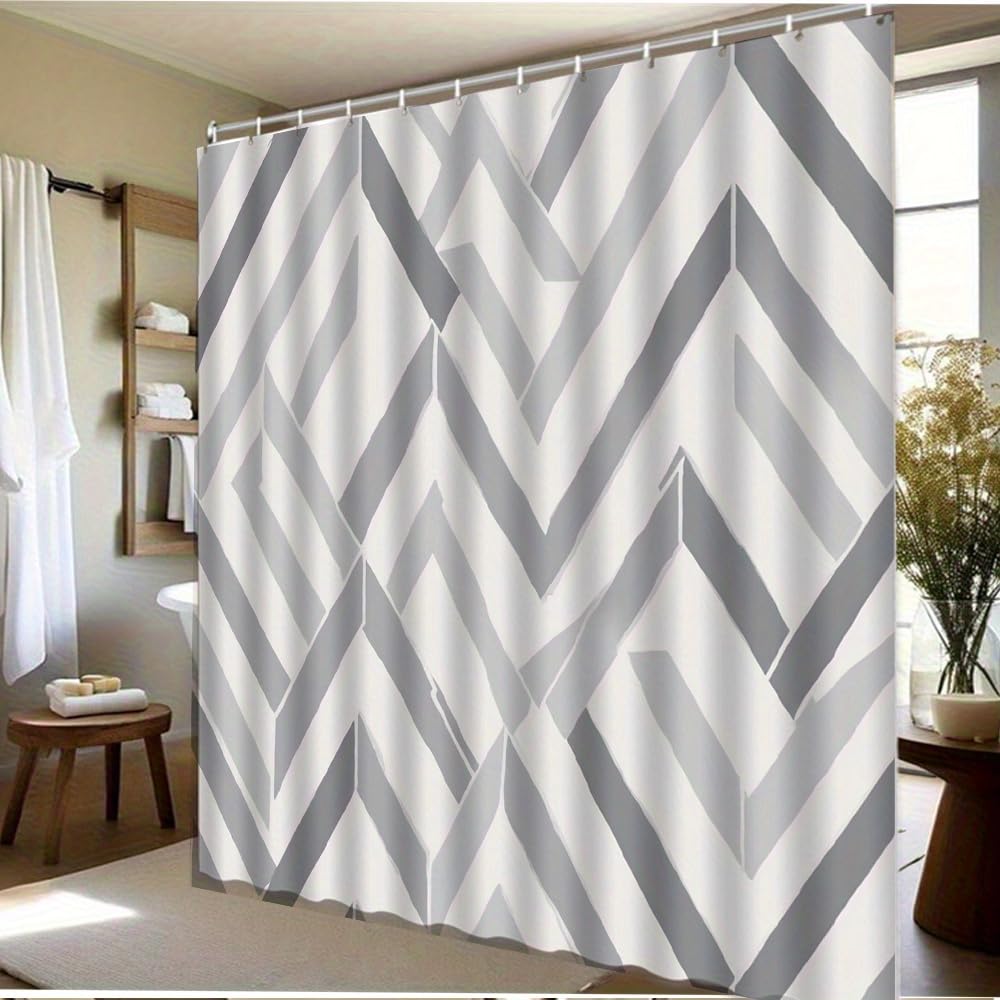 Rideau de douche rustique chic gris et blanc 200x210 cm pour salle de bain vintage